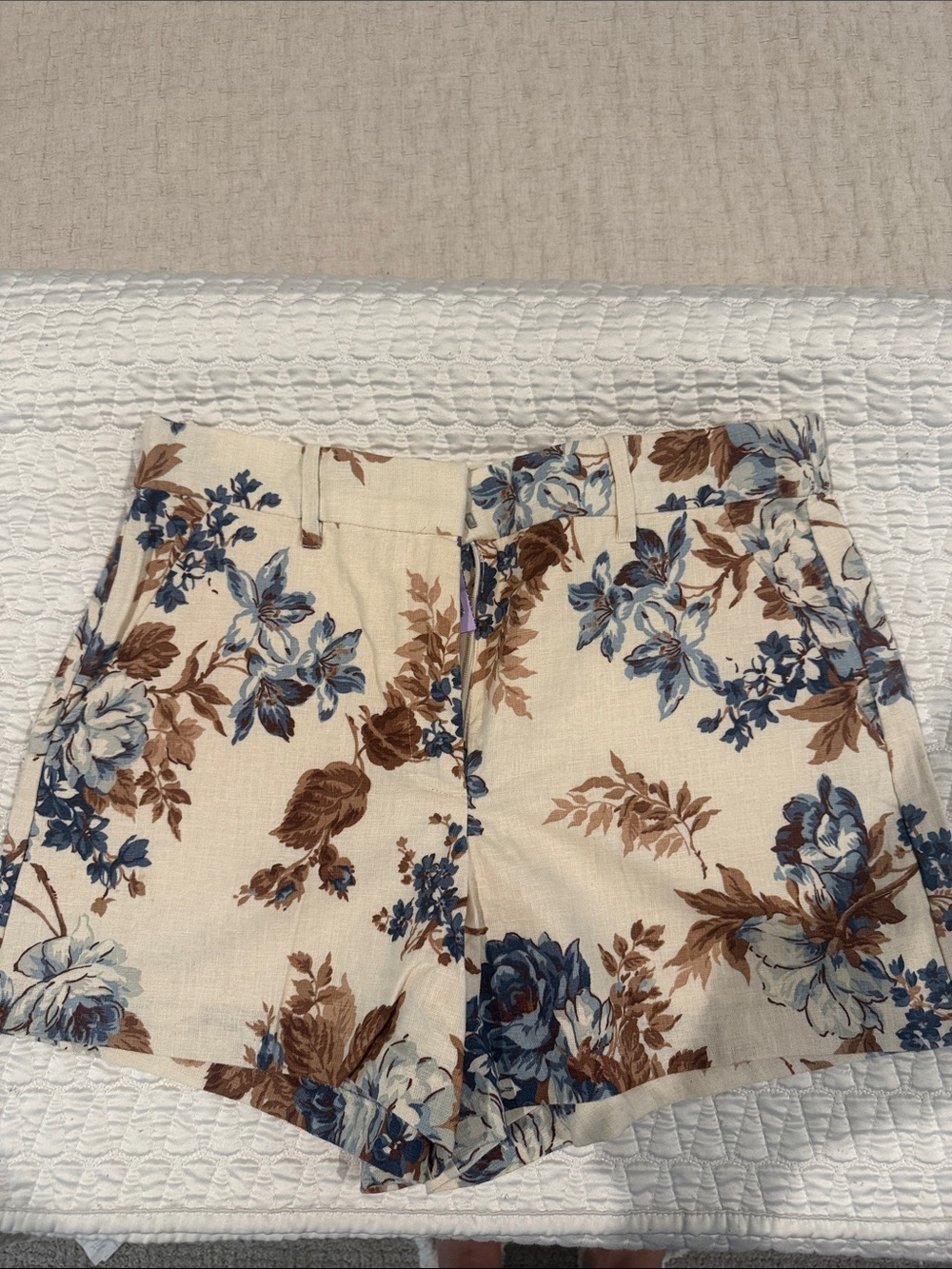 Abercrombie & Fitch Cream Floral High-Waist Shorts with Blue and Brown Print